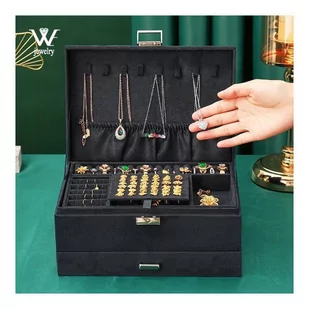 Szkatułka na biżuterię kuferek etui organizer czerń pudełko PD119CZ - Pudełka i szkatułki - miniaturka - grafika 5