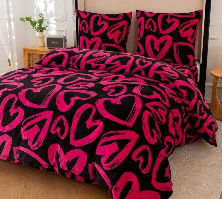 Pościel Gruba Z Mikrofibry Miś 140x200cm 2cz Różowe Serca