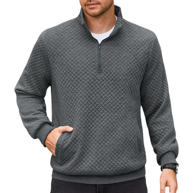 Męski Sweter Golf Wafelkowy Długi Rękaw Zamek Elegancki Stylowy Szary XL