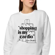 Bluzy damskie - Bluza Biała Damska Dresowa SHOPPING IS MY CARDIO Dla Fanek Piękne Wzory -M - miniaturka - grafika 1