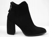 Botki damskie - Czarne botki damskie Nessi 19618 skóra welurowa eleganckie słupek r.37 - miniaturka - grafika 1