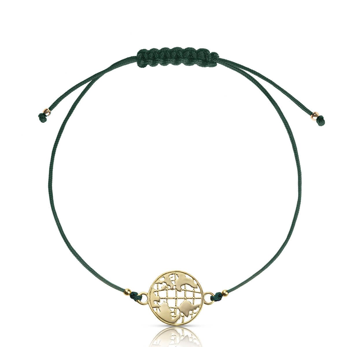 Bransoletka sznurkowa Mapa Świata srebrna pozłacana