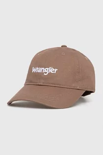 Czapki męskie - Wrangler czapka z daszkiem bawełniana kolor brązowy z nadrukiem - grafika 1