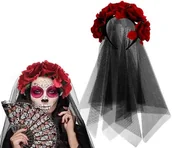 Dodatki do strojów karnawałowych - Opaska Wianek Z Kwiatami Coco Welon Kostium Strój Na Halloween Czerwony - miniaturka - grafika 1