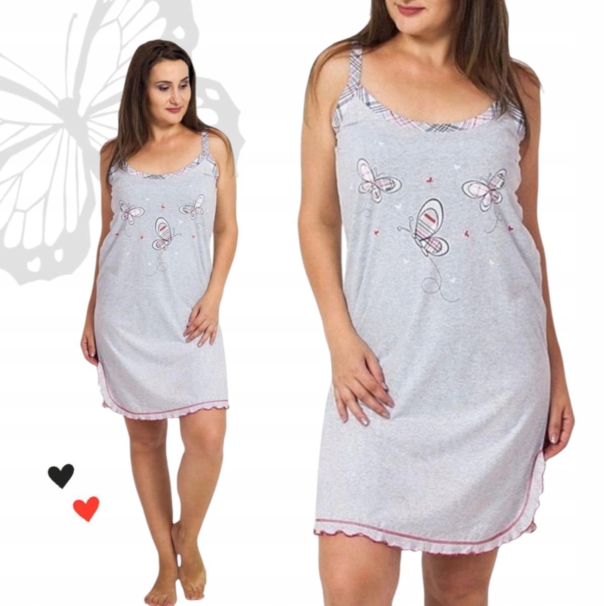 MOTYL KOSZULA NOCNA VIENETTA 48 50 4XL na ramiączkach piżama bawełna szara