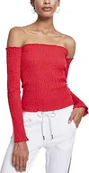 Koszulki i topy damskie - Urban Classics Damska koszulka z długim rękawem Cold Shoulder Smoke L/S, czerwony (Fire Red 00697), M - miniaturka - grafika 1