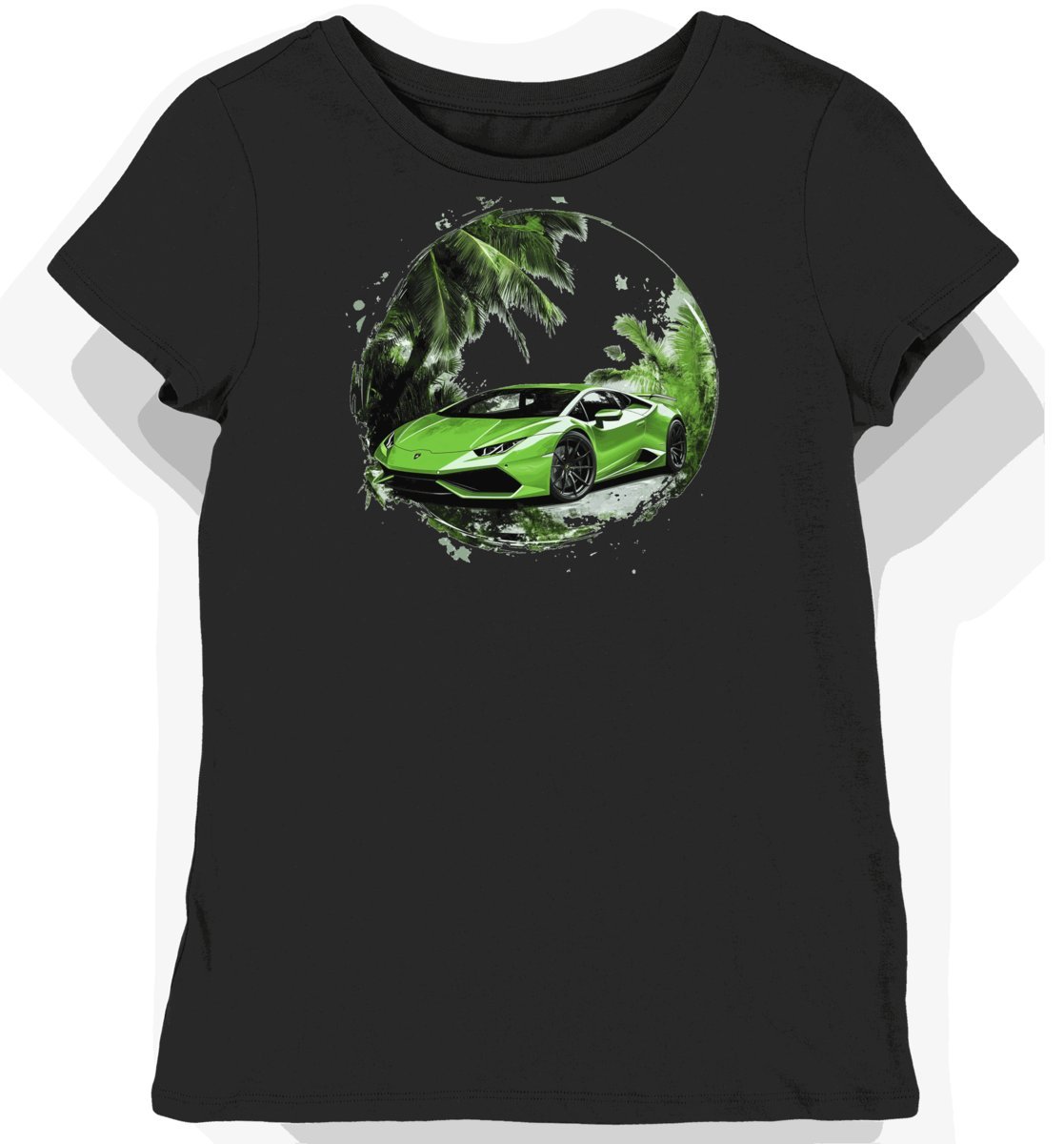 Koszulka damska czarna z motywem eleganckiego samochodu w ruchu XL