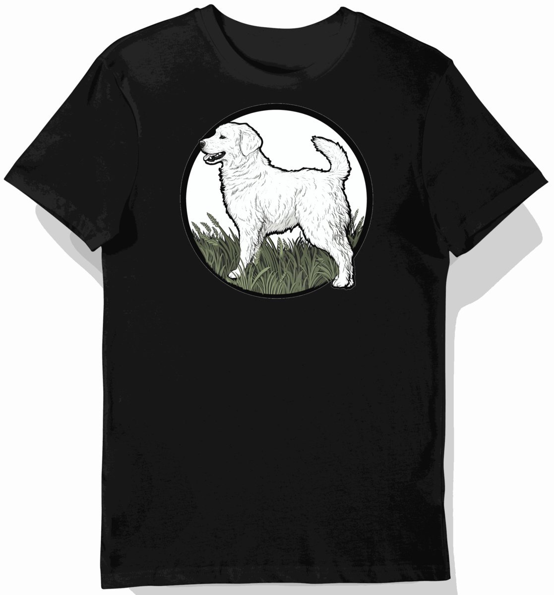 Koszulka męska czarna z grafiką eleganckiego psa Kuvasz 3XL