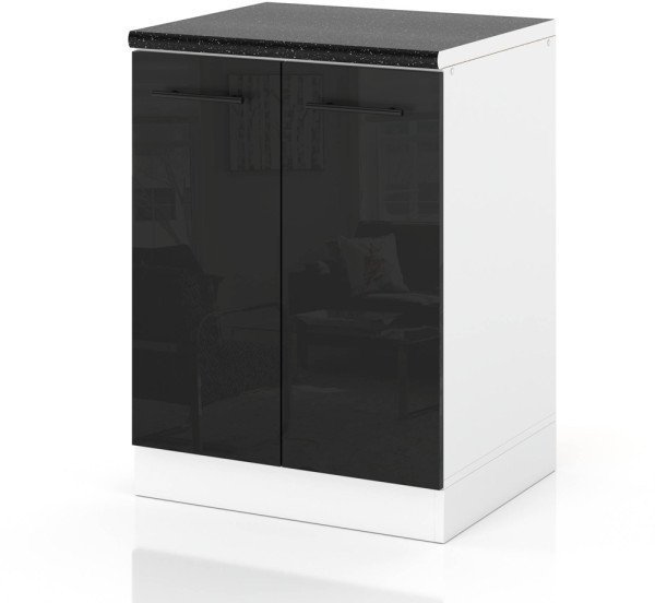 Szafka Kuchenna Stojąca Z Blatem Modułowa 60cm Spremium Czarny Połysk