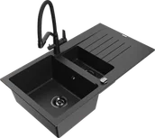 Zlewozmywaki z baterią - Mexen Matias zlewozmywak granitowy 1,5-komorowy z ociekaczem i baterią kuchenną Duo, czarny/srebrny - 6502-73-671701-70-B - miniaturka - grafika 1