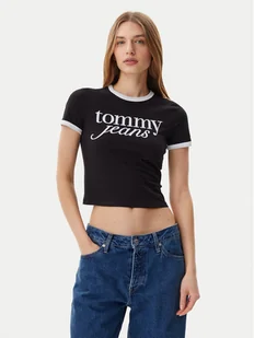 Tommy Jeans T-Shirt Script Ringer DW0DW20631 Czarny Slim Fit - Koszulki i topy damskie - miniaturka - grafika 1
