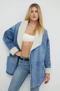 Kurtki damskie - Wrangler kurtka jeansowa damska kolor niebieski przejściowa oversize - grafika 1