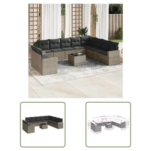 The Living Store 11-cz. zestaw mebli ogrodowych z poduszkami - szary rattan PE - Sofa Ogrodowa - Sofy ogrodowe - miniaturka - grafika 1