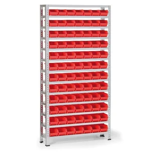 Regał z plastikowymi pojemnikami BASIC, 1730 x 850 x 300 mm, 84x pojemnik typu A - Szafy i regały magazynowe - miniaturka - grafika 1