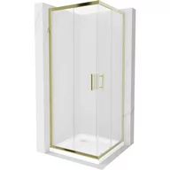 Kabiny prysznicowe - Mexen Rio kabina prysznicowa kwadratowa 80x80 cm, szron, złota + brodzik Flat, biały - miniaturka - grafika 1