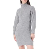Sukienki - Sukienka damska Naf Naf Makoto dzianinowa z golfem szara-S - miniaturka - grafika 1