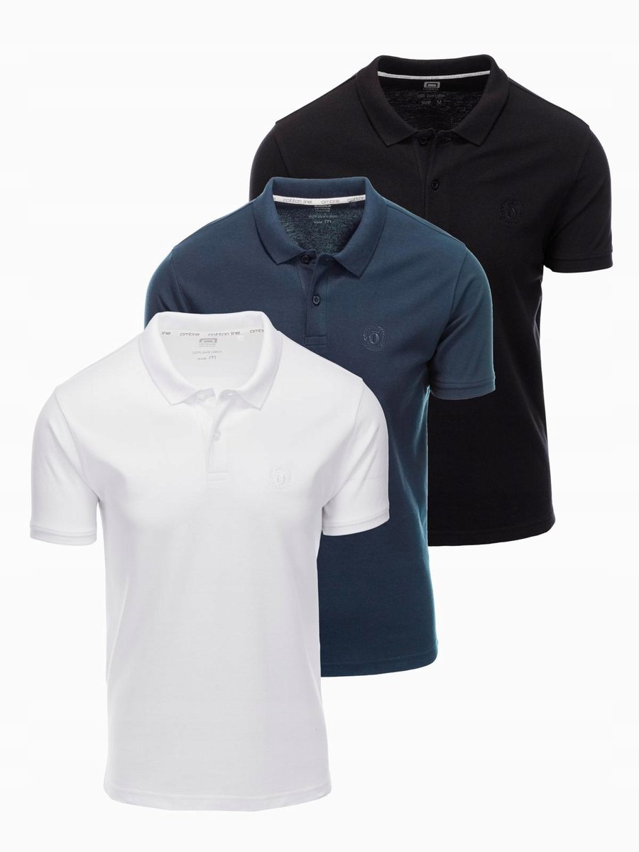 T-shirt polo bawełniany zestaw czarny/granatowy/biały OM-POBS-0133 V1 XL