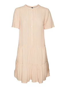 VERO MODA Women's VMBUMPY SS Short Dress WVN NOOS sukienka, Snow White/Stripes:Mock Orange, XL, Snow White/Stripes:mock Orange, XL - Sukienki - miniaturka - grafika 1