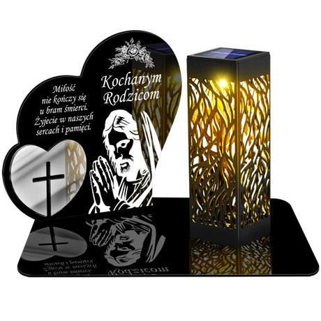 ZNICZ SOLARNY LED WIECZNY PODSTAWKA NA CMENTARZ GRÓB lampka Serce 3D DLA RODZICÓW