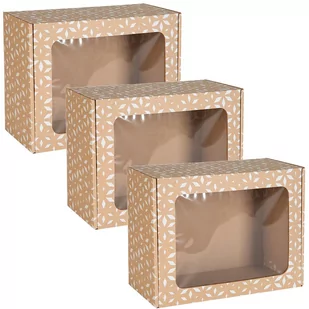 Prostokątne pudełko fasonowe z okienkiem, pudełko prezentowe z białym nadrukiem geometrycznym 25x20x10 cm x3 - Zestawy upominkowe - miniaturka - grafika 1