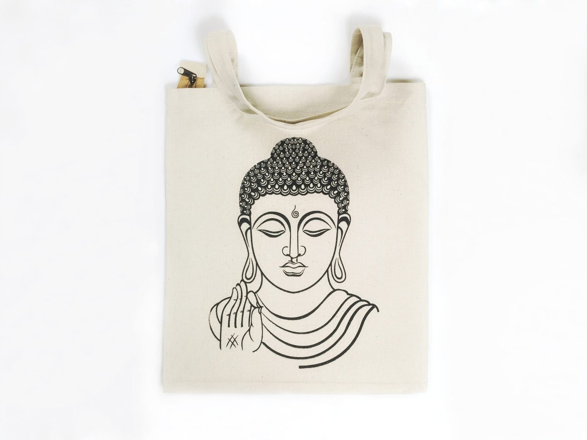 Torba zakupowa z Nepalu, gruba bawełna z nadrukiem - Budda.