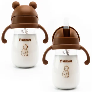 Bidon niekapek 300ml Bringebaer brązowy, słomka grawitacyjna, 6m+ BPA FREE - Bidony dla dzieci - miniaturka - grafika 1