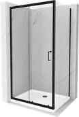 Kabiny prysznicowe - Mexen Apia kabina prysznicowa rozsuwana 130x70 cm, transparent, czarna + brodzik Flat, biały- 840-130-070-70-00-4010B - miniaturka - grafika 1
