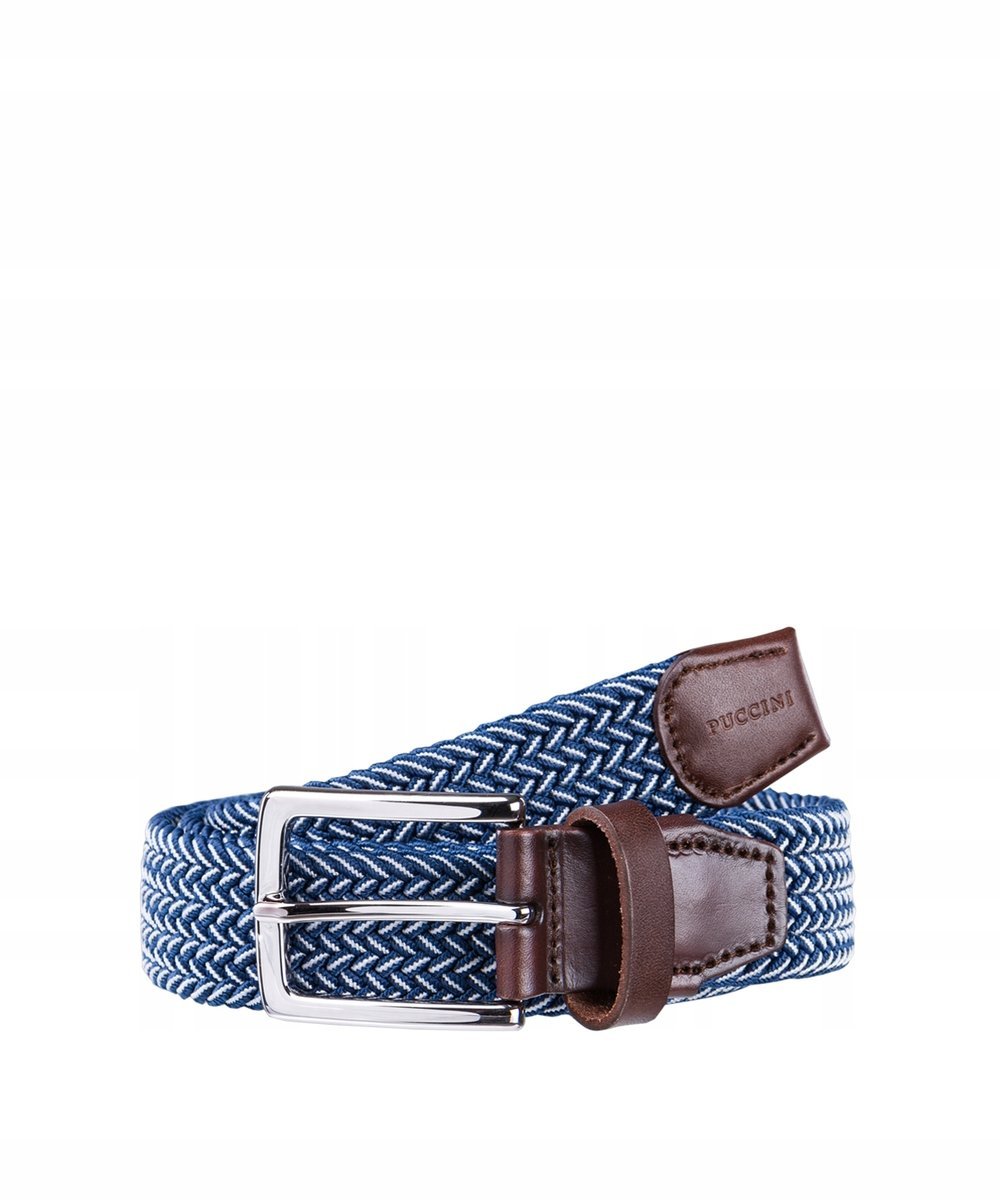 Pasek Do Spodni Pleciony Męski Elastyczny Puccini Niebieski Pame(105) 7/8