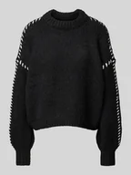 Swetry damskie - Sweter z dzianiny o kroju relaxed fit z detalem w kontrastowym kolorze model ‘FENG’ - miniaturka - grafika 1