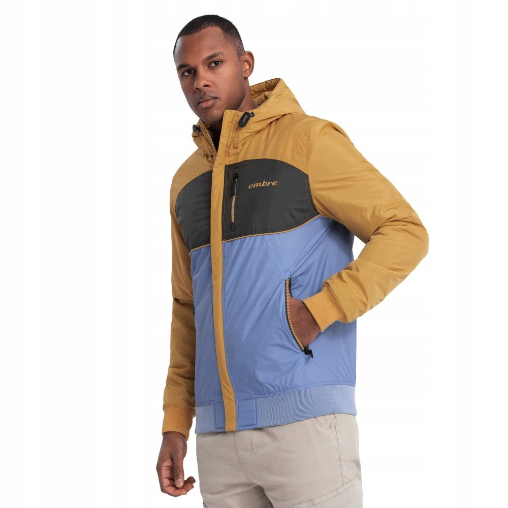 Lekka męska kurtka sportowa polar niebiesko-musztardowa OM-JANP-0194 V8 XXL