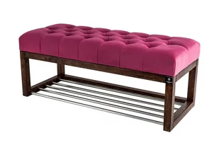 Ławka na buty 180cm EMRAWOOD drewno lite kolor orzech siedzisko pikowane kolor różowy - Ławki do przedpokoju - miniaturka - grafika 1
