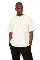 Bluzy męskie - Trendyol Męska bluza z dzianiny oversize Basic Hood, ecru, L, Ecru, L - miniaturka - grafika 1