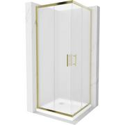 Kabiny prysznicowe - Mexen Rio kabina prysznicowa kwadratowa 90x90 cm, szron, złota + brodzik Flat, biały - miniaturka - grafika 1