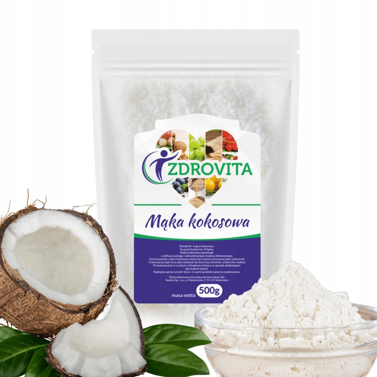 Mąka Kokosowa bezglutenowa naturalna do wypieków keto Zdrovita 500g