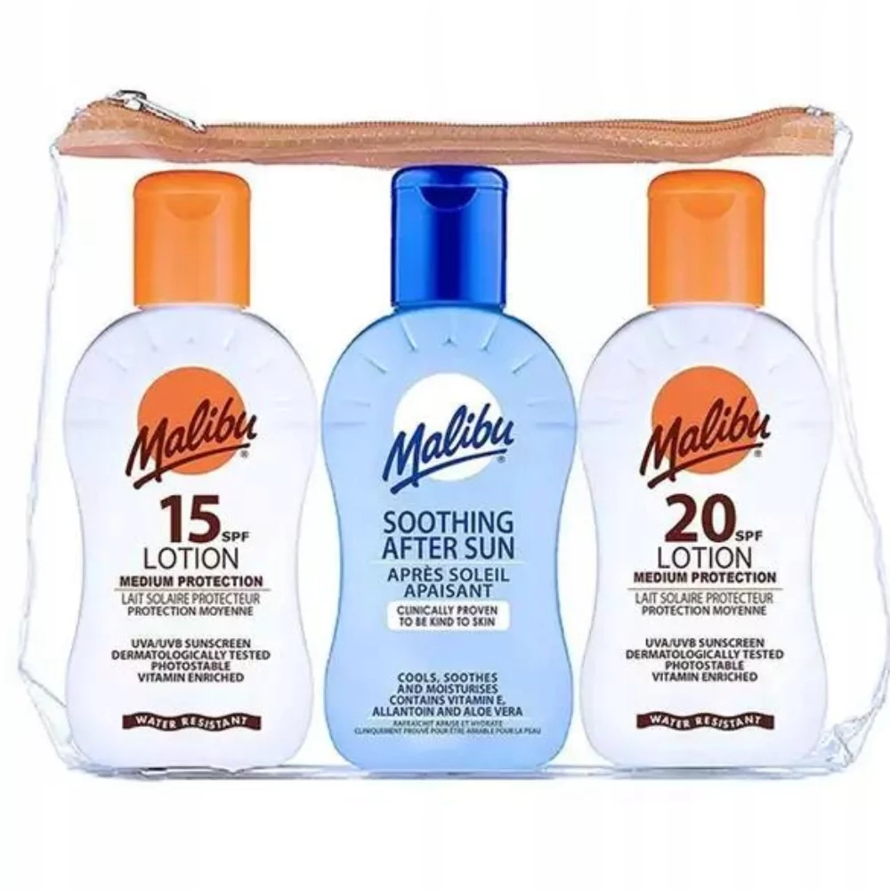 MALIBU Lotion SPF20 zestaw 100 ml Mleczko do opalania SPF20 100 ml + Mleczko do opalania SPF15 100 ml + Mleczko po opalaniu 100 ml unisex