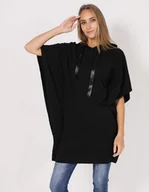 Bluzy damskie - DŁUGA BLUZA Z BAWEŁNY 51-8883 NERO - Unisono - miniaturka - grafika 1