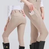 Bryczesy - TEMU Bryczesy jeździeckie damskie, elastyczna dzianina poliestrowa, wzór geometryczny, długość do kolan, z kieszeniami, silikonowy antypoślizgowy - miniaturka - grafika 1