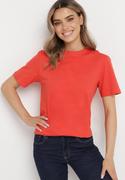 Koszulki i topy damskie - Czerwony Bawełniany T-shirt o Luźnym Kroju z Krótkim Rękawem Adalria - miniaturka - grafika 1