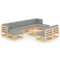 Meble ogrodowe - vidaXL 10-cz. zestaw wypoczynkowy do ogrodu, z poduszkami, lita sosna 3077139 - miniaturka - grafika 1