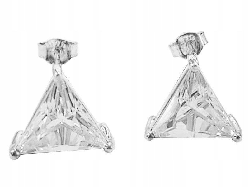 Srebrne kolczyki 925 geometryczny wzór białe trójkąciki z cyrkoniami sztyft
