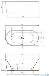 The North Bath Calia wanna wolnostojąca przyścienna prawa 170x80cm + syfon Klik-klak 6845-1701R - Wanny z hydromasażem - miniaturka - grafika 2