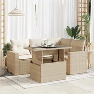 Sofy ogrodowe - vidaXL 5-częściowa sofa ogrodowa z poduszkami Beżowy polirattan - miniaturka - grafika 1