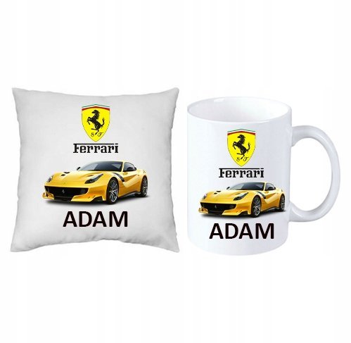 ZESTAW PREZENT PODUSZKA + KUBEK Ferrari Auto +IMIĘ