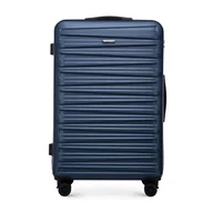 Walizki - Duża walizka z ABS-u w poziome tłoczenie granatowa - miniaturka - grafika 1