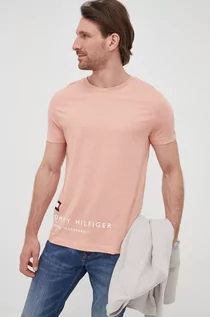 Koszulki męskie - Tommy Hilfiger t-shirt bawełniany kolor pomarańczowy z nadrukiem - grafika 1