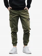 Spodnie męskie - SPODNIE MĘSKIE MATERIAŁOWE BOJÓWKI JOGGER Oliwka Khaki JIGGA WEAR Cargo XXL - miniaturka - grafika 1