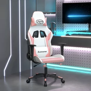 vidaXL Fotel gamingowy, biało-różowy, sztuczna skóra - Fotele gamingowe - miniaturka - grafika 1