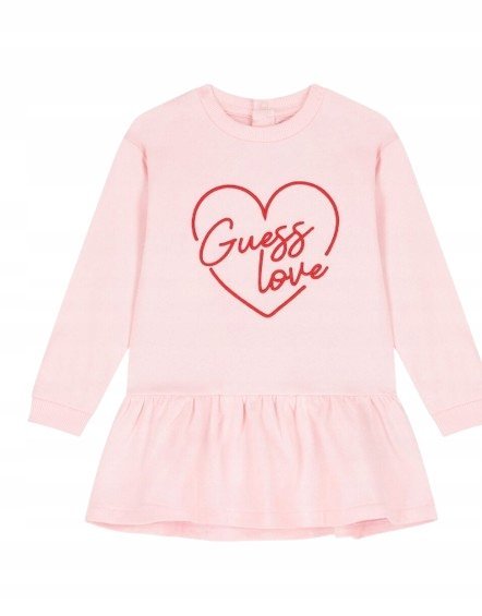 GUESS RÓŻOWA SUKIENKA DZIEWCZĘCA Z DŁUGIM RĘKAWEM I HAFTEM 88-94 GNA