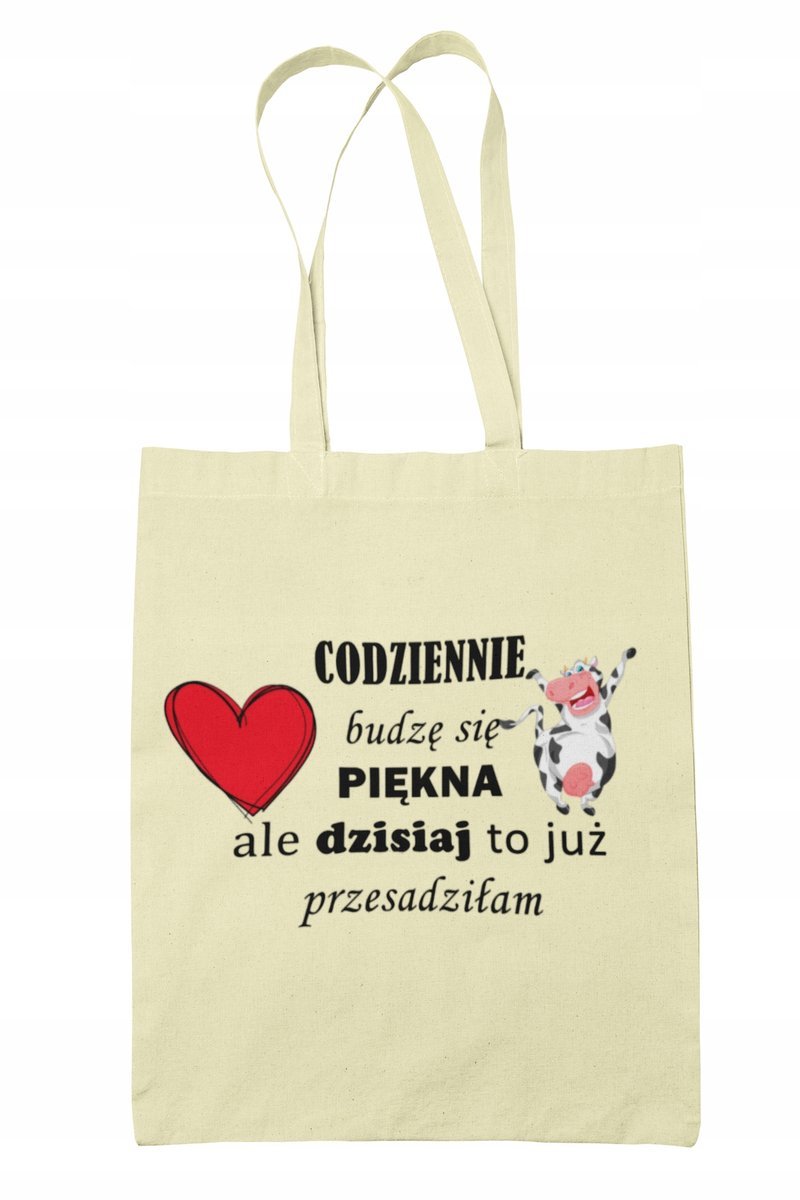 Torba Shopper-Na Ramie-Śmieszny Napis-Krówka Piękn