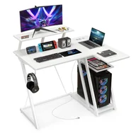 Biurka gamingowe - Biurko COSTWAY z gniazdami zasilania, portami USB, zaczepami na słuchawki, podstawką na monitor i procesor, małe biurko komputerowe, 107x45x93cm - miniaturka - grafika 1